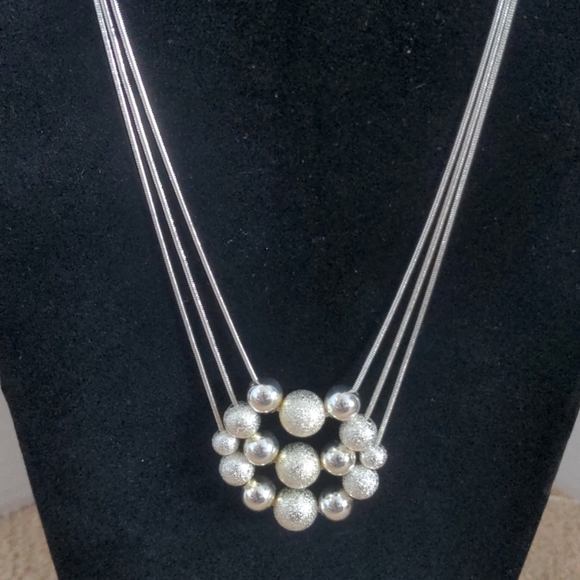 Sterling Silver Three Strand Beaded Necklace - Picture 1 of 3